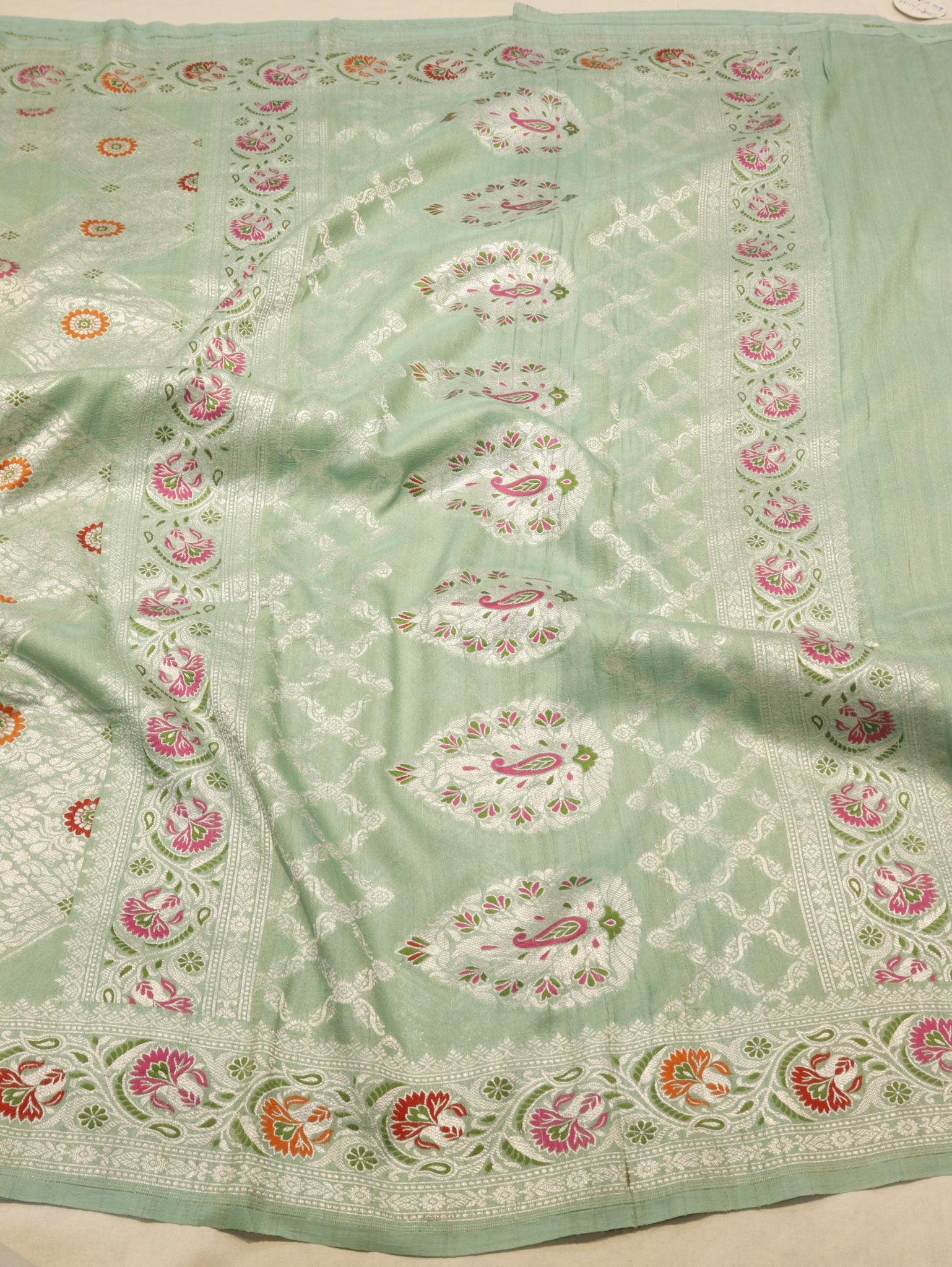 Mint (Mannan-1168M) Tussar Silk Banarasi saree full spread