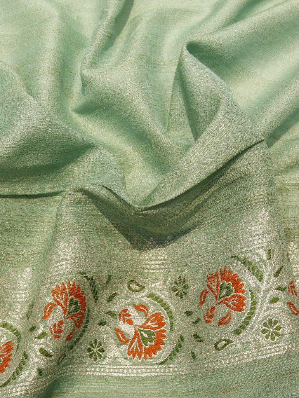 Mint (Mannan-1168M) Tussar Silk Banarasi saree texture detail