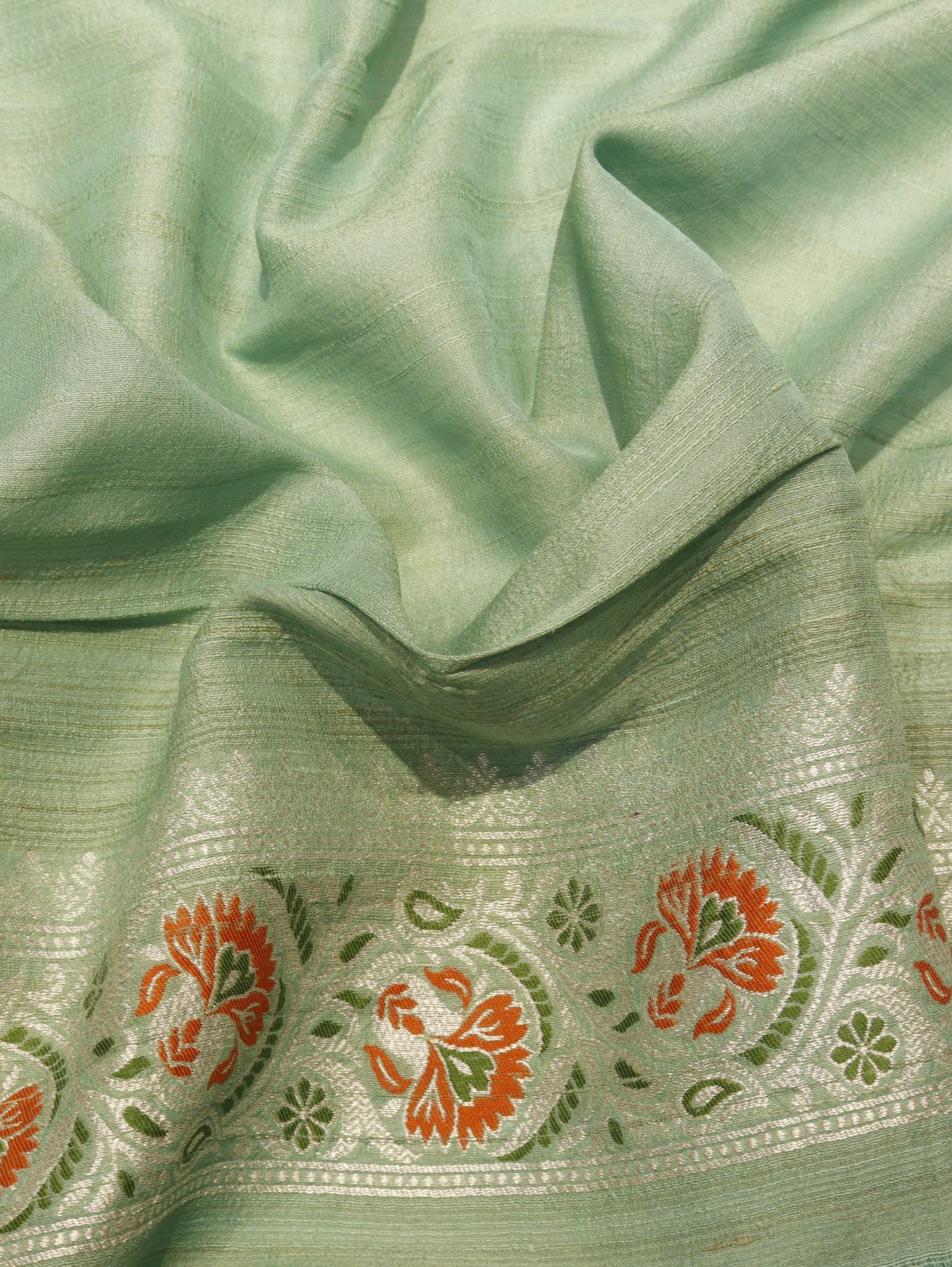 Mint (Mannan-1168M) Tussar Silk Banarasi saree texture detail
