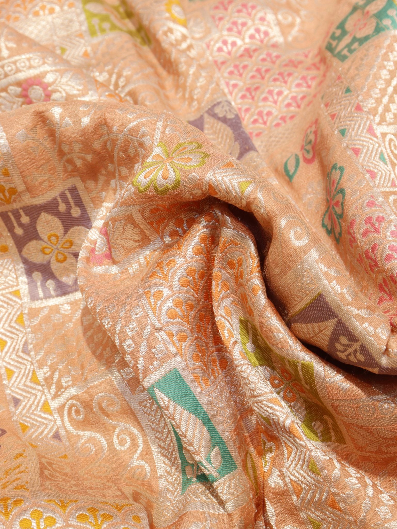 Peach-Orange (Mannan-852M) Tussar Silk Banarasi saree border closeup