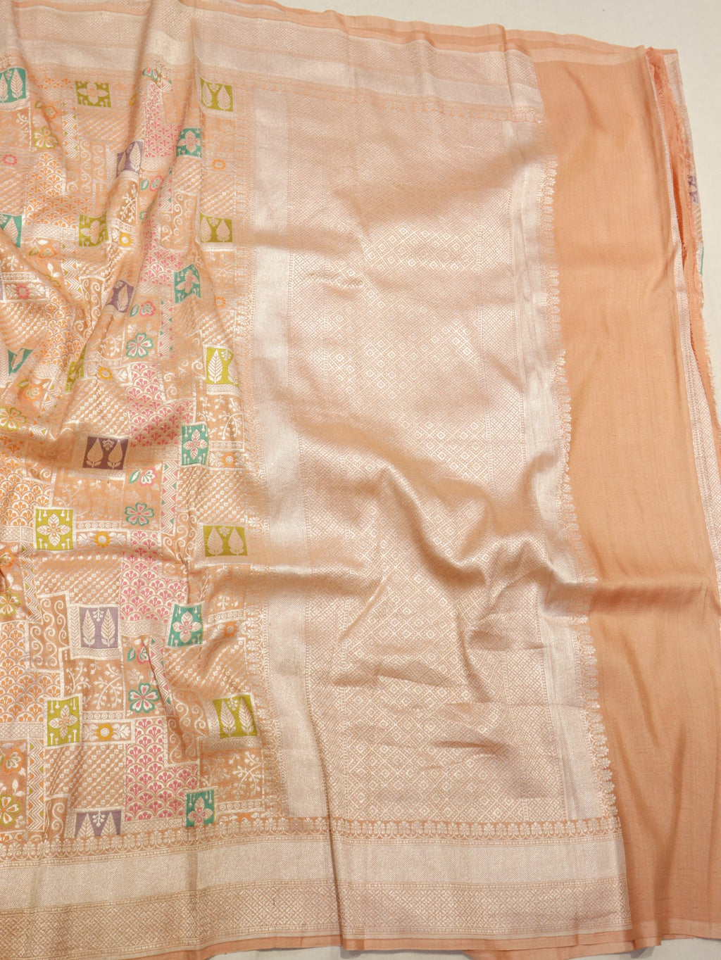 Peach-Orange (Mannan-852M) Tussar Silk Banarasi saree full spread