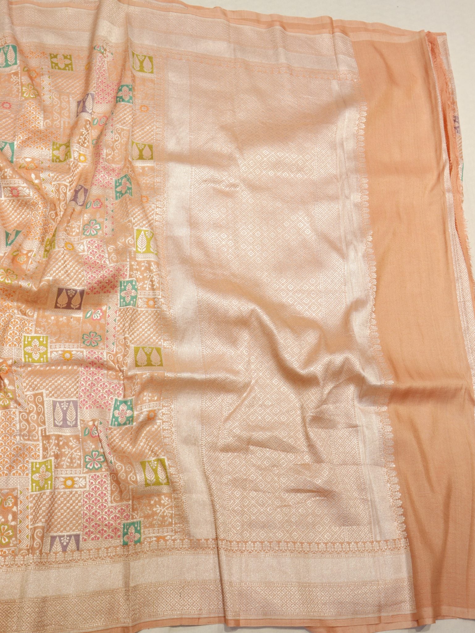 Peach-Orange (Mannan-852M) Tussar Silk Banarasi saree full spread