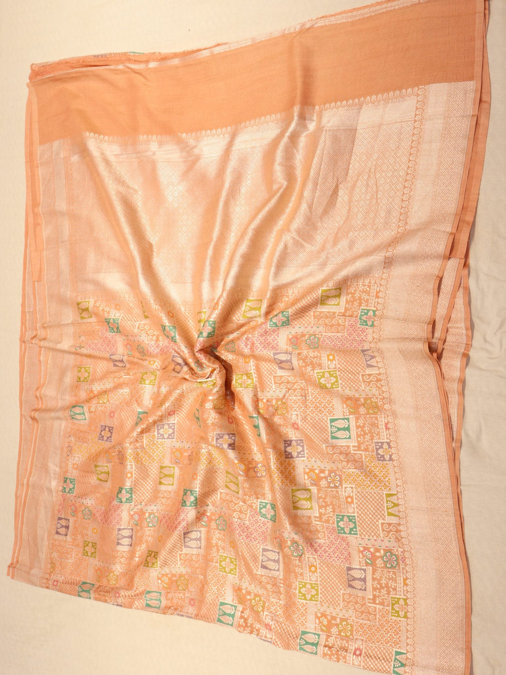 Peach-Orange (Mannan-852M) Tussar Silk Banarasi saree texture detail