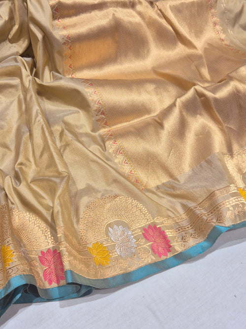 Camel Katan Silk Banarasi saree front drape view