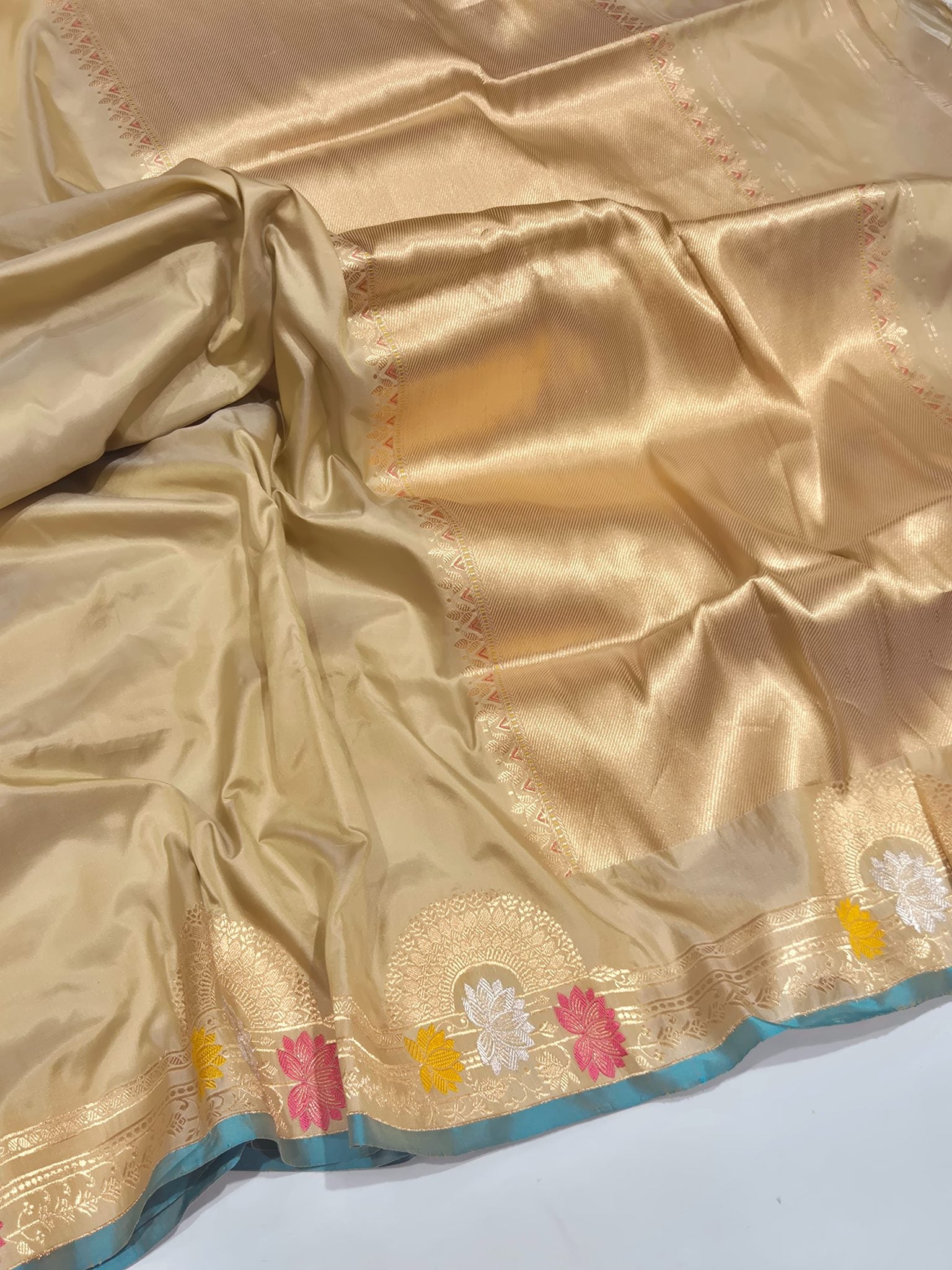 Camel Katan Silk Banarasi saree pallu detail