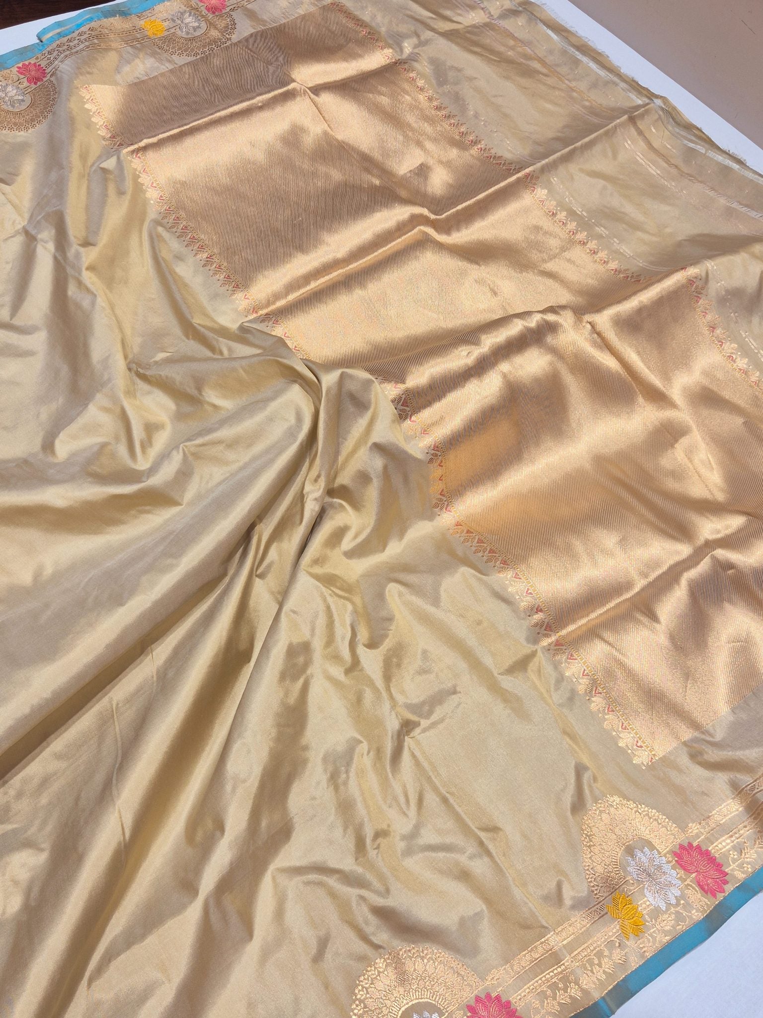 Camel Katan Silk Banarasi saree border closeup