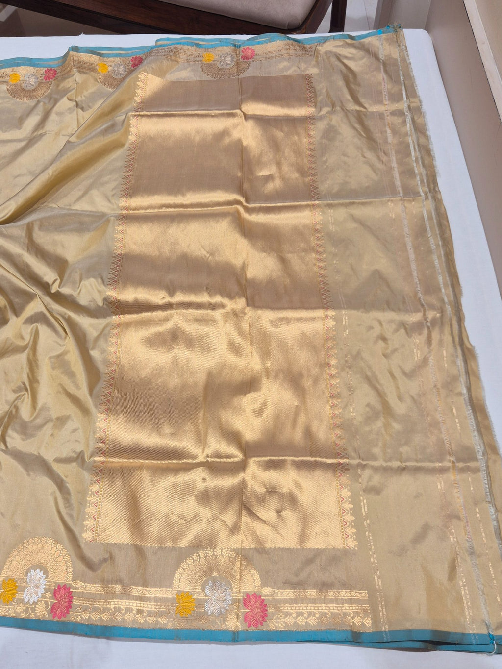 Camel Katan Silk Banarasi saree full spread