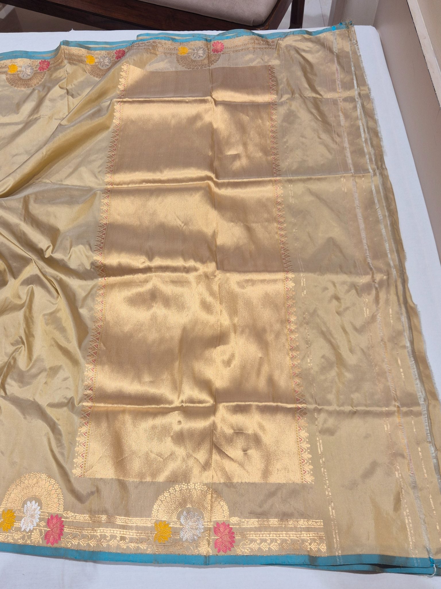 Camel Katan Silk Banarasi saree full spread