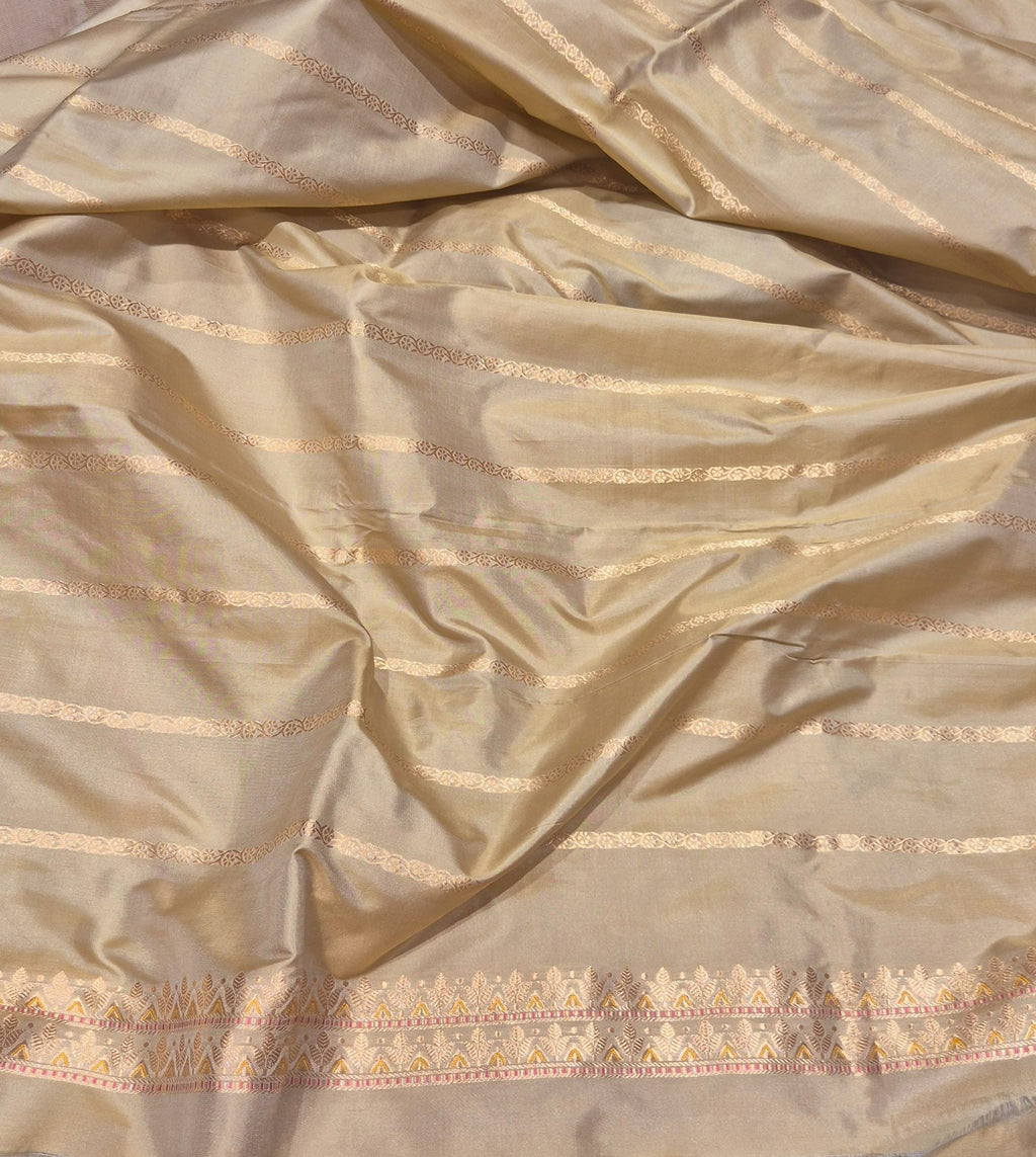 Camel Katan Silk Banarasi saree texture detail