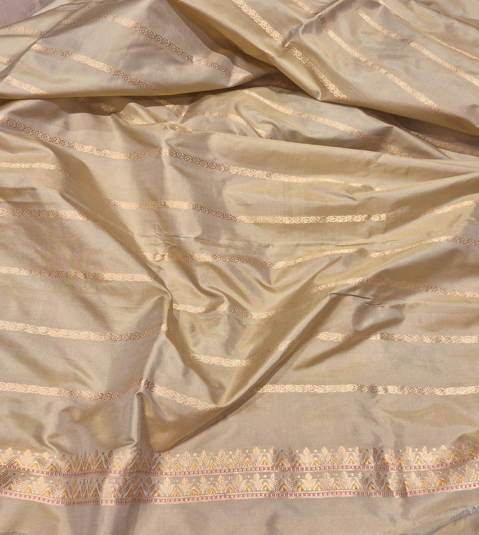 Camel Katan Silk Banarasi saree texture detail