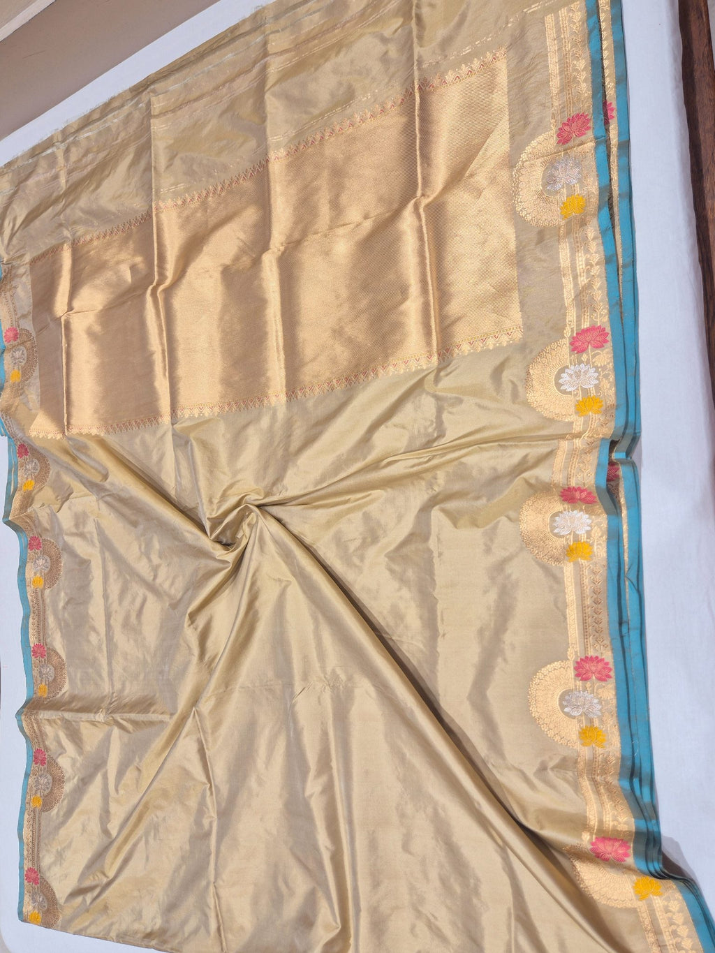 Camel Katan Silk Banarasi saree zari work detail