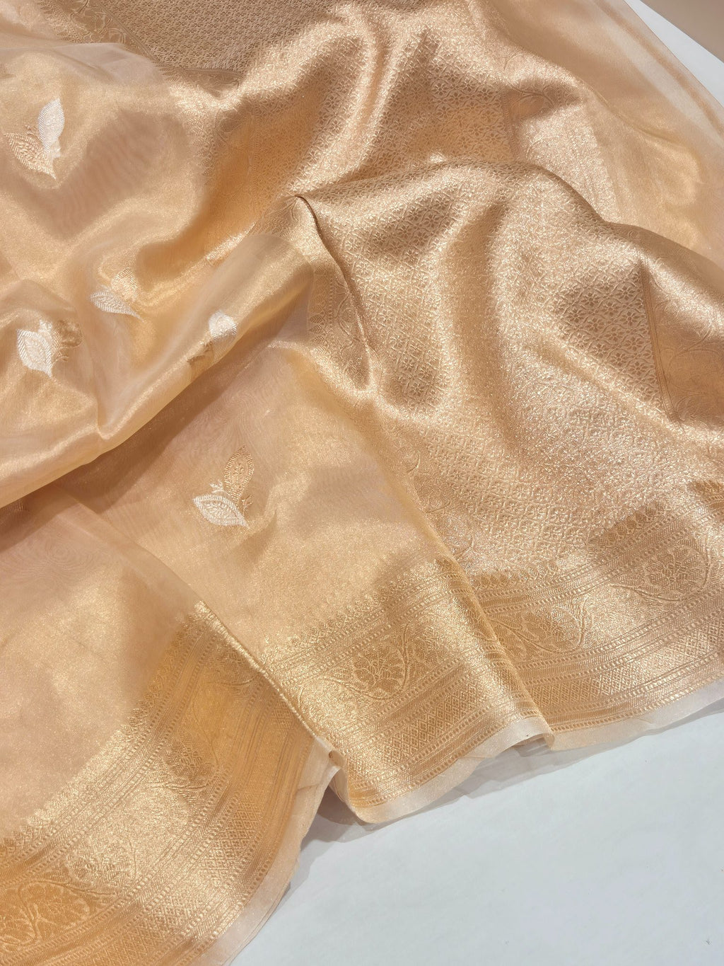 Gold Tissue Silk Banarasi saree full spread