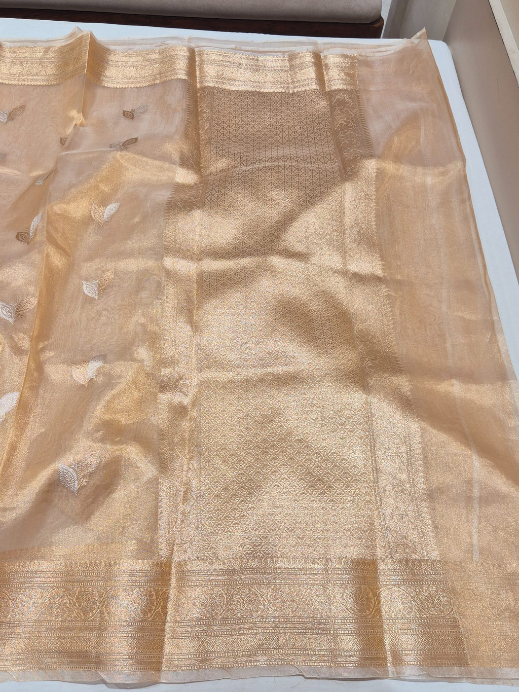 Gold Tissue Silk Banarasi saree texture detail