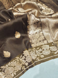 Olive Brown (Mannan-550M) Kora Silk Banarasi saree front drape view