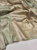 Pista Green Mulberry Silk Banarasi saree front drape view
