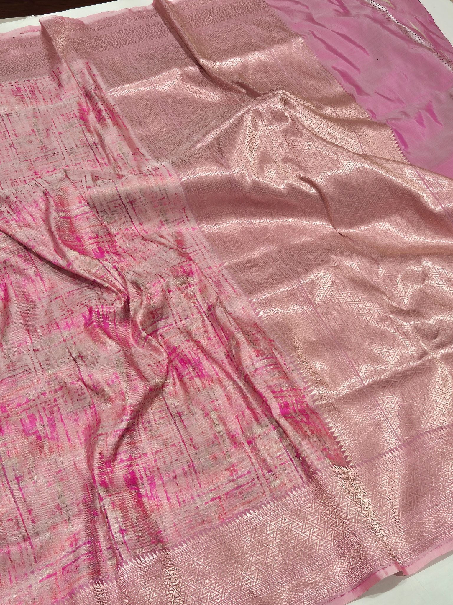 Pink Mulberry Silk Banarasi saree blouse piece