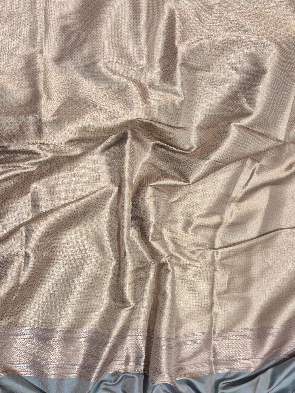 Bluish Grey Mulberry Silk Banarasi saree zari work detail