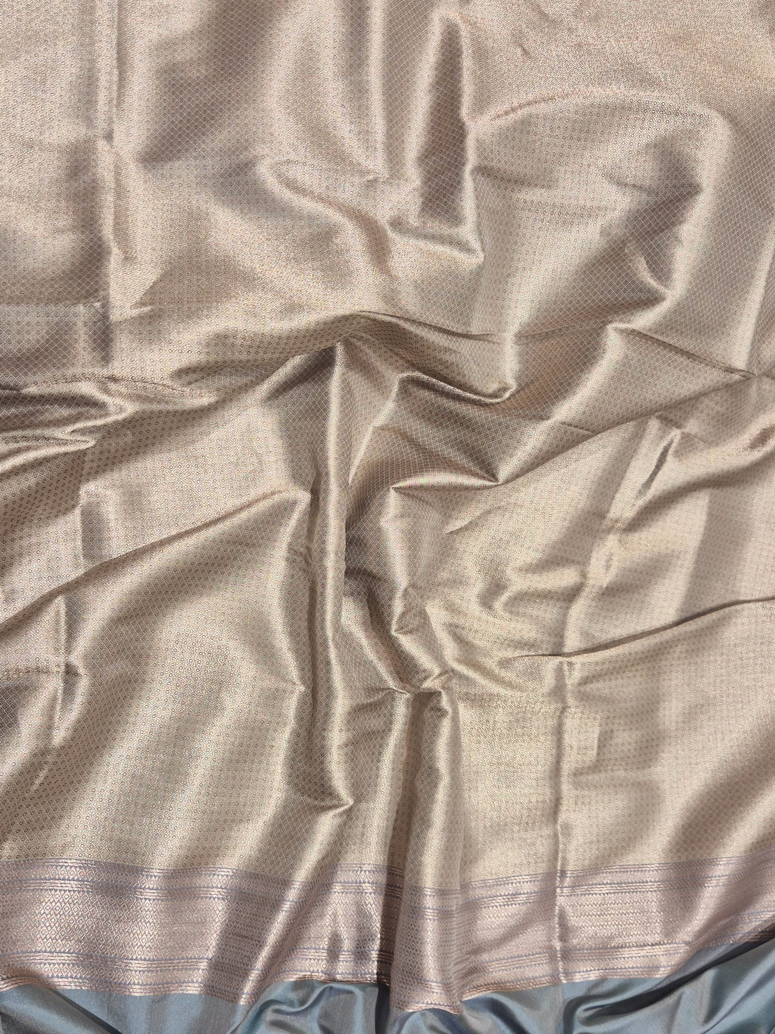 Bluish Grey Mulberry Silk Banarasi saree zari work detail
