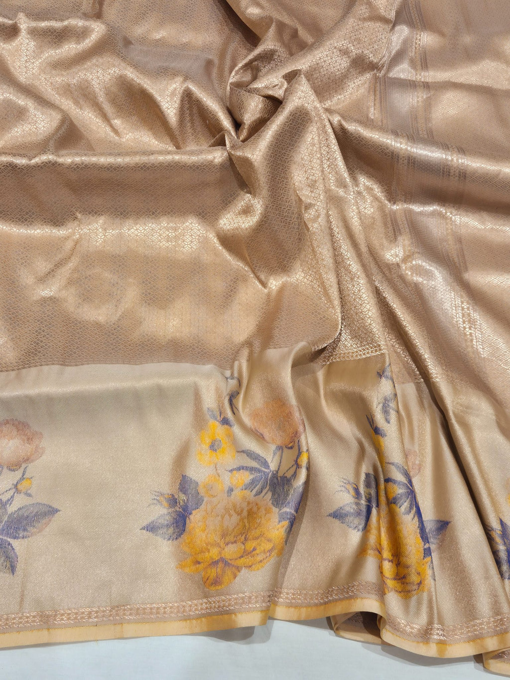Apricot Mulberry Silk Banarasi saree full spread