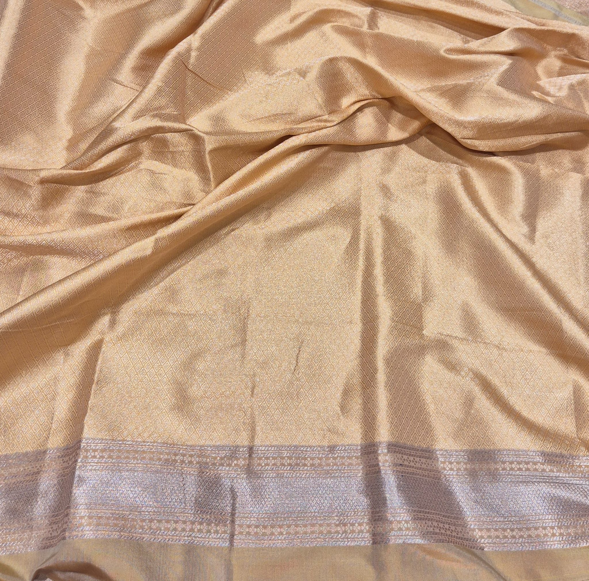 Apricot Mulberry Silk Banarasi saree zari work detail