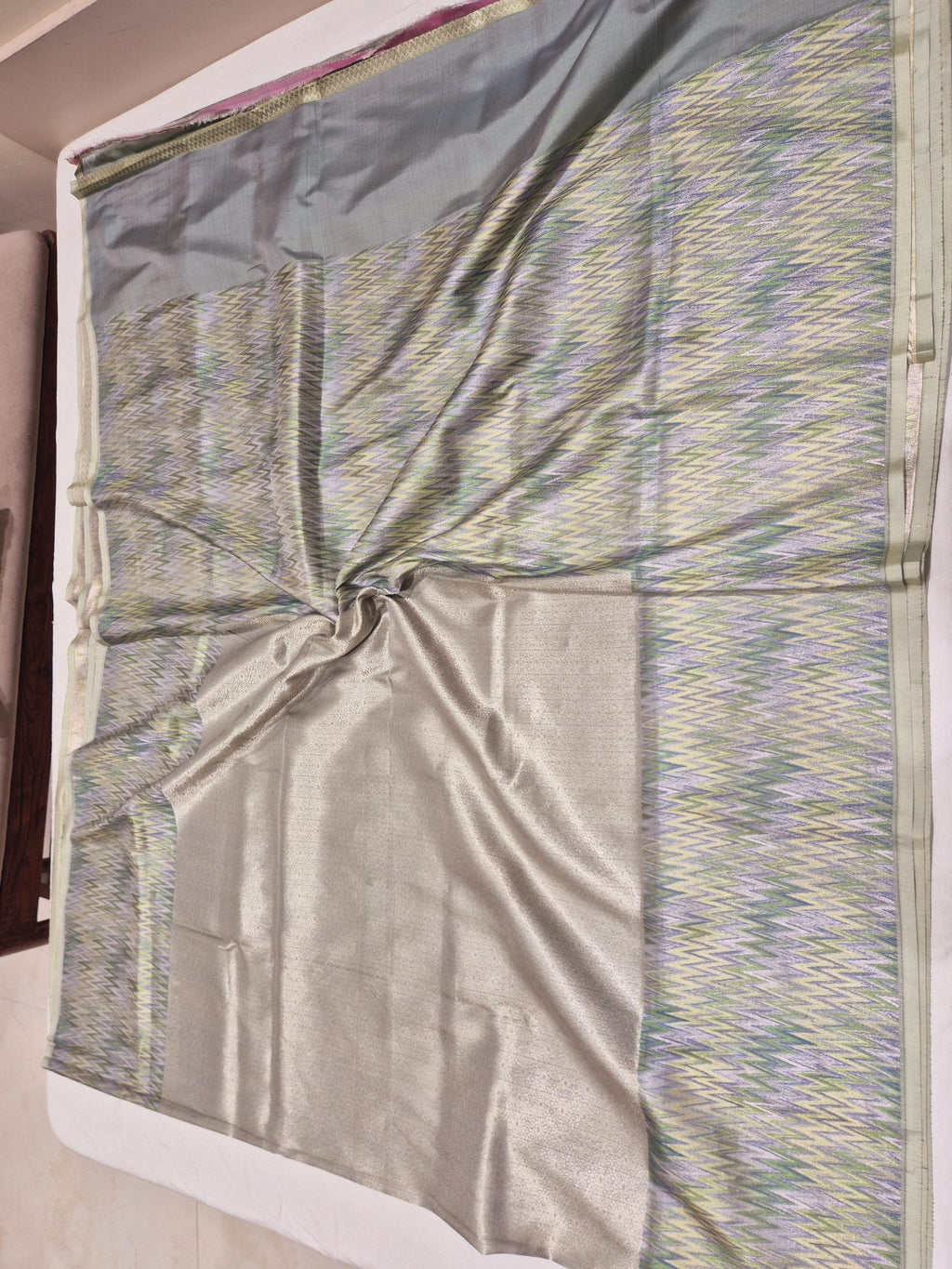 Sea Foam Mulberry Silk Banarasi saree zari work detail