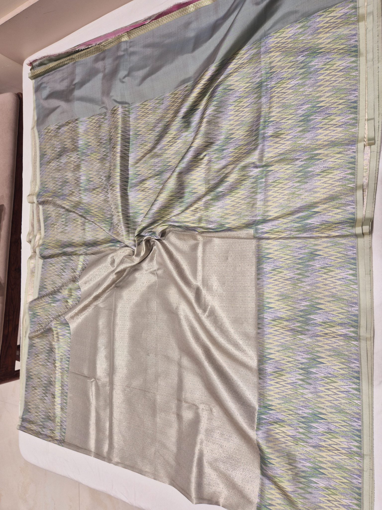 Sea Foam Mulberry Silk Banarasi saree zari work detail