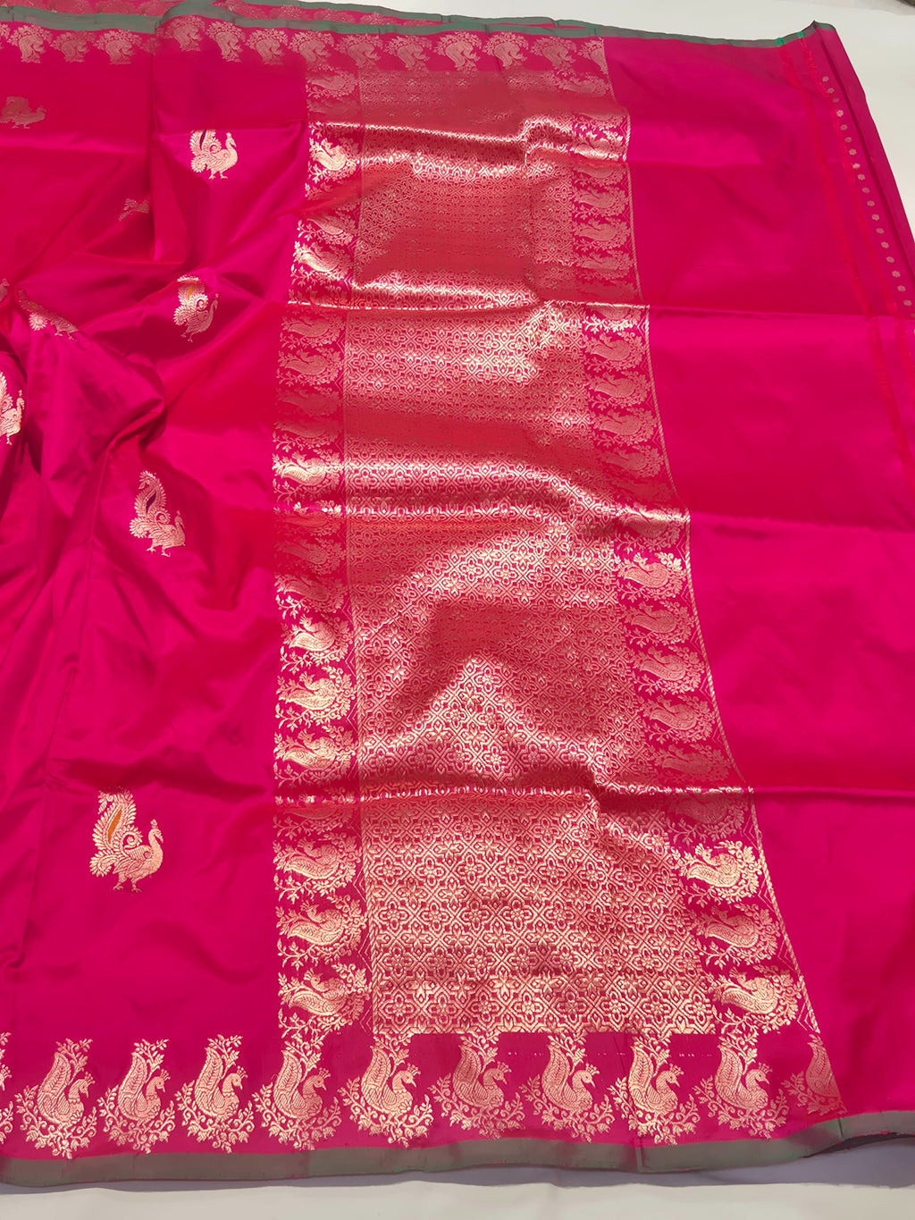 Rani Pink Katan Silk Banarasi saree blouse piece