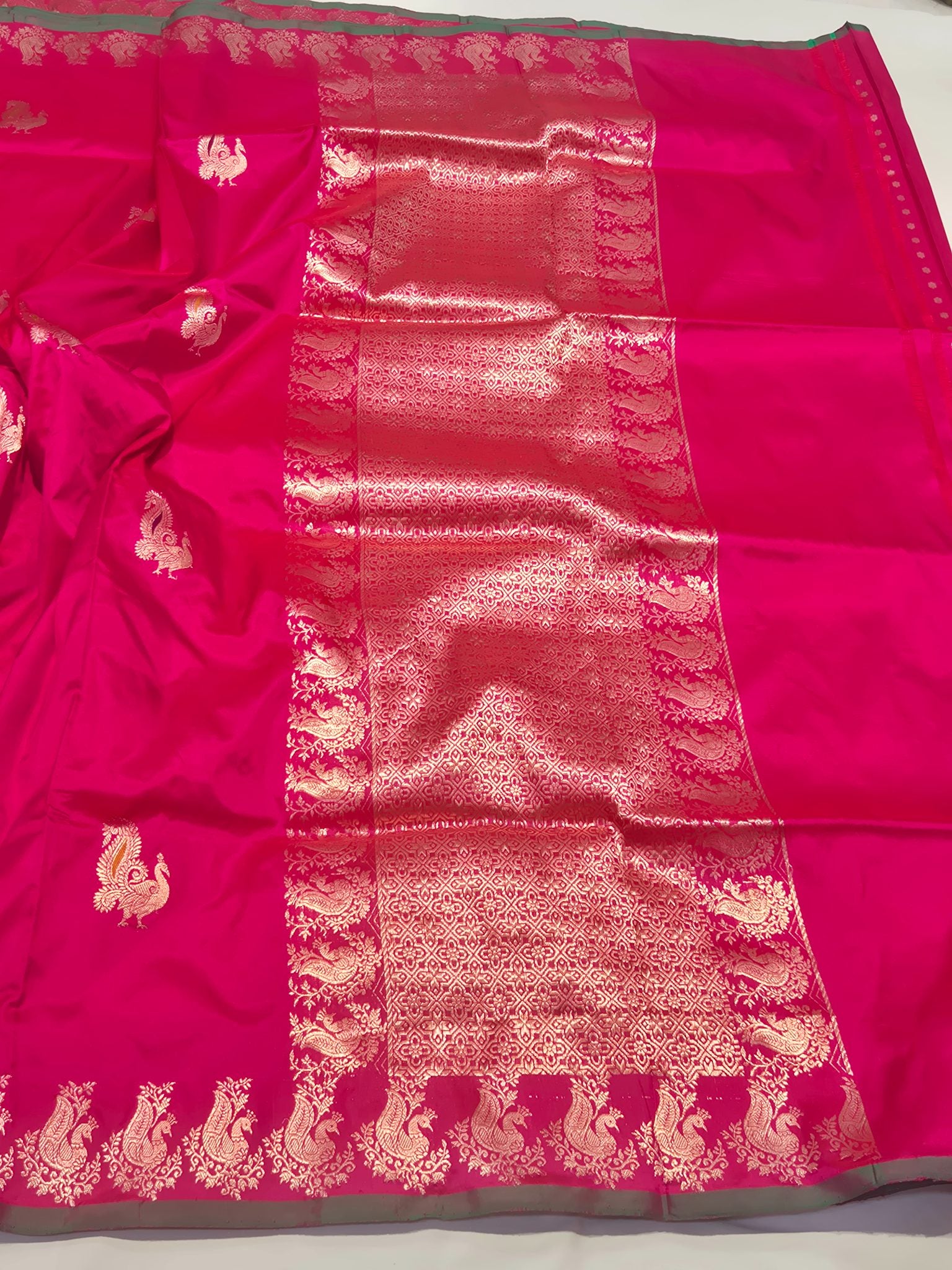 Rani Pink Katan Silk Banarasi saree blouse piece
