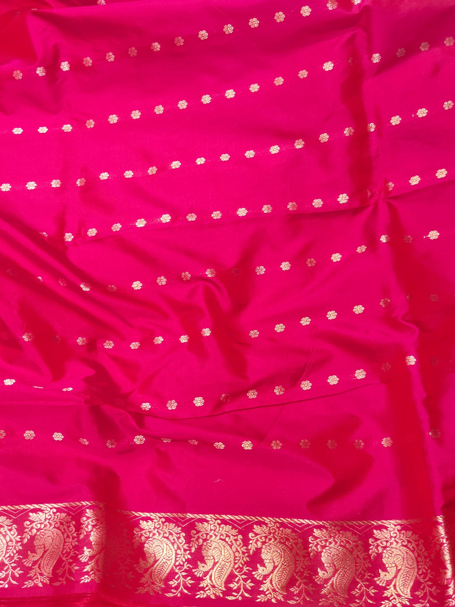 Rani Pink Katan Silk Banarasi saree texture detail