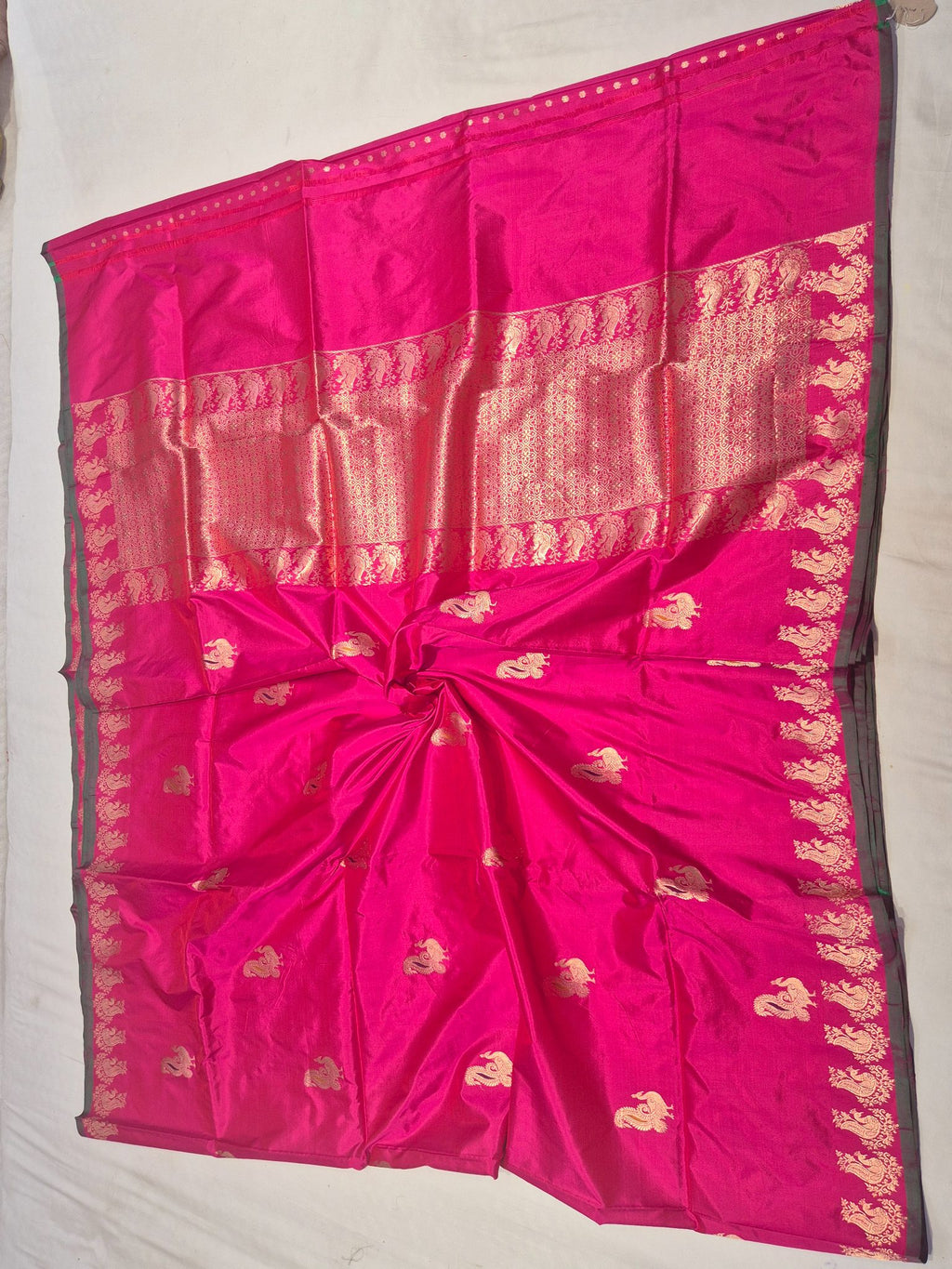 Rani Pink Katan Silk Banarasi saree zari work detail
