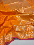 Orange Katan Silk Banarasi saree front drape view