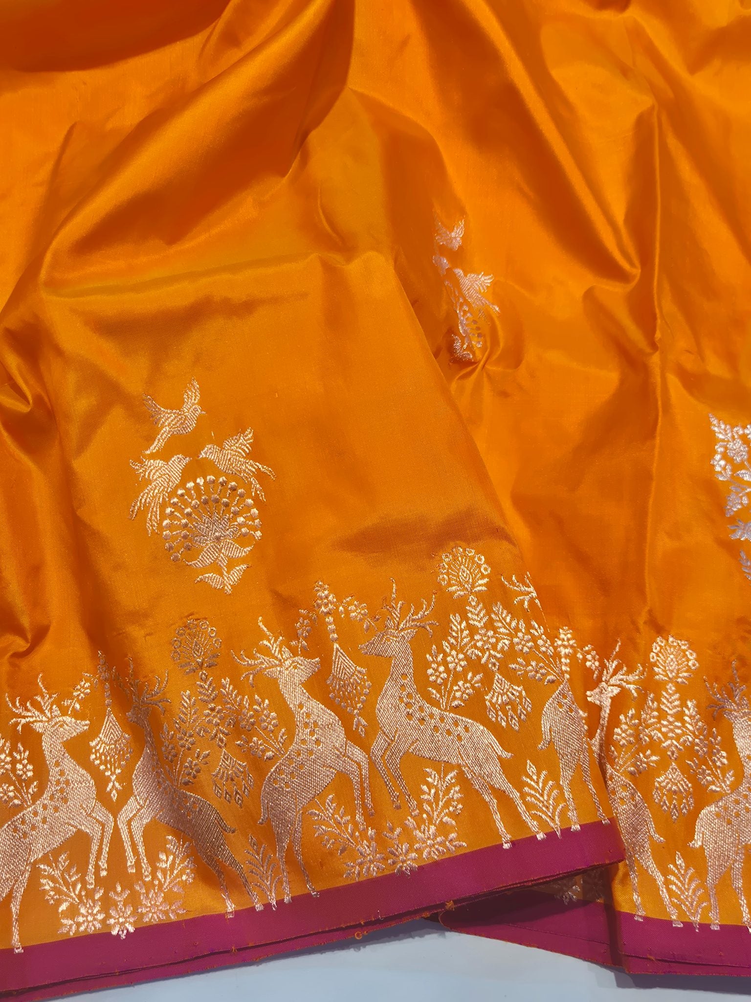 Orange Katan Silk Banarasi saree blouse piece