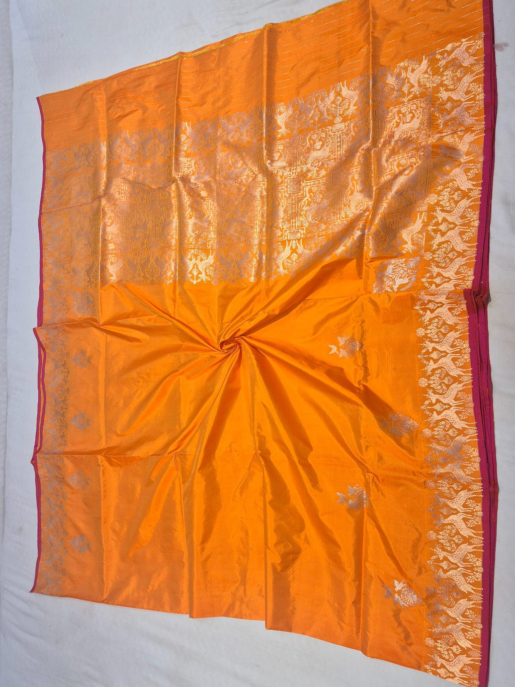 Orange Katan Silk Banarasi saree zari work detail