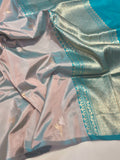 Dual Shade Katan Silk Banarasi saree front drape view