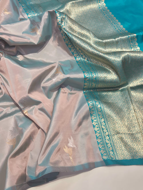 Dual Shade Katan Silk Banarasi saree pallu detail