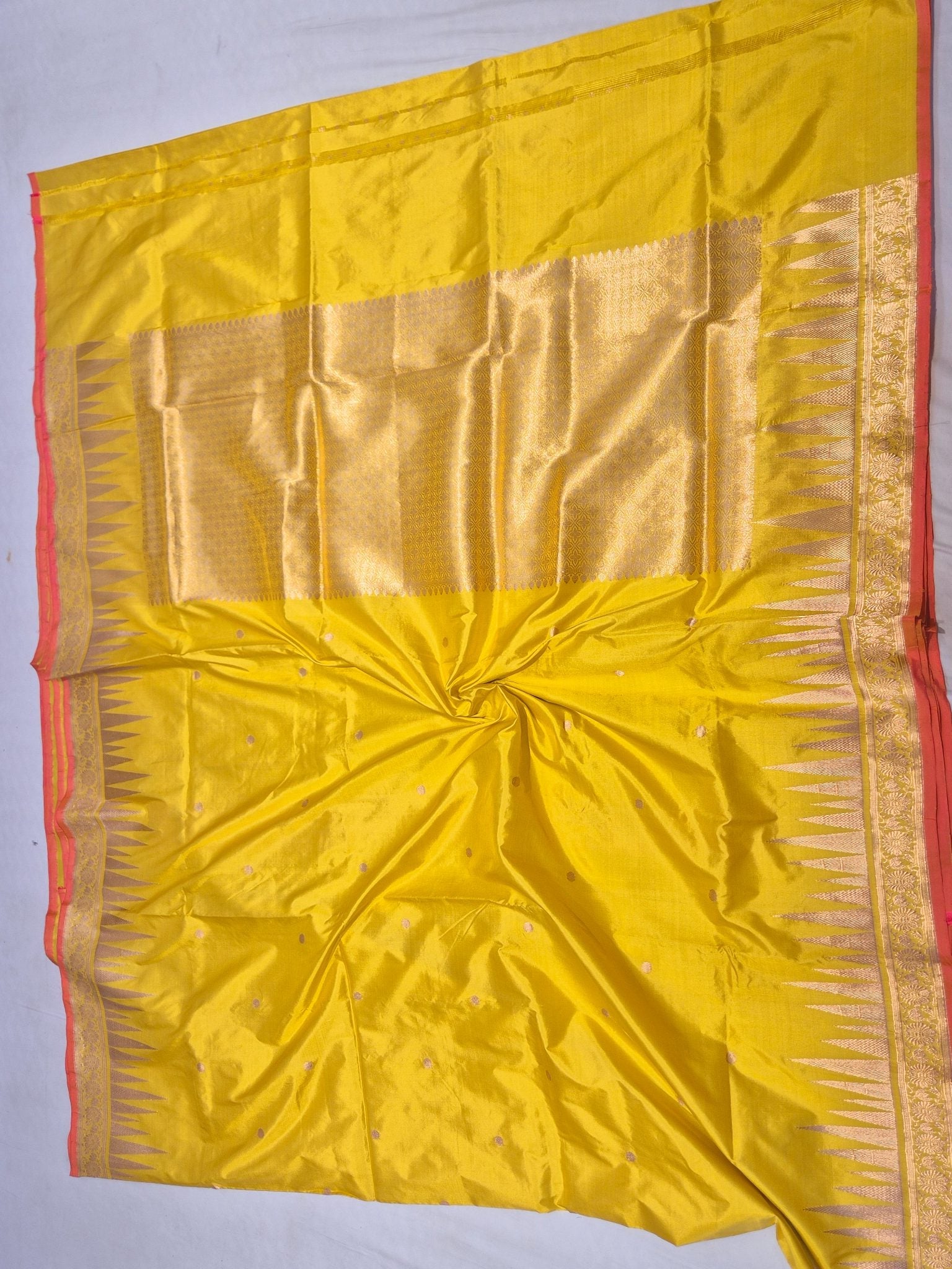 Yellow Katan Silk Banarasi saree folded view