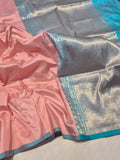 Onion Pink Katan Silk Banarasi saree front drape view