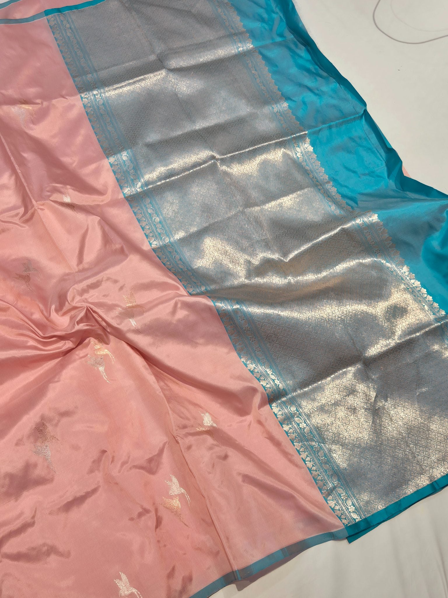 Onion Pink Katan Silk Banarasi saree blouse piece