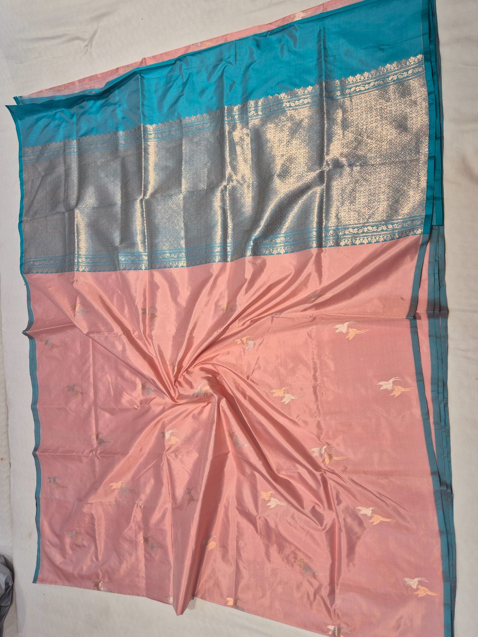 Onion Pink Katan Silk Banarasi saree folded view
