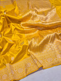 Yellow Katan Silk Banarasi saree front drape view