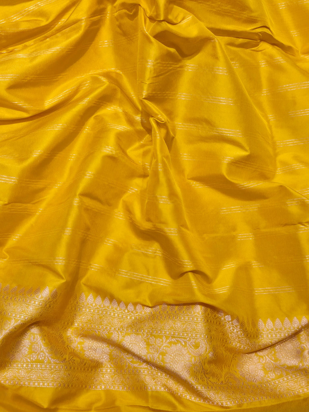 Yellow Katan Silk Banarasi saree texture detail