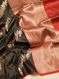 Black Katan Silk Banarasi saree front drape view