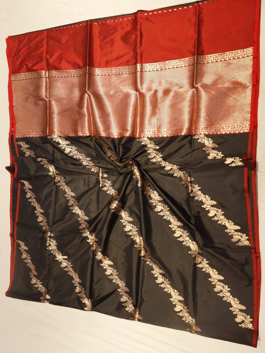 Black Katan Silk Banarasi saree zari work detail