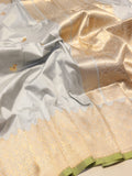 Ocean Mist Katan Silk Banarasi saree front drape view