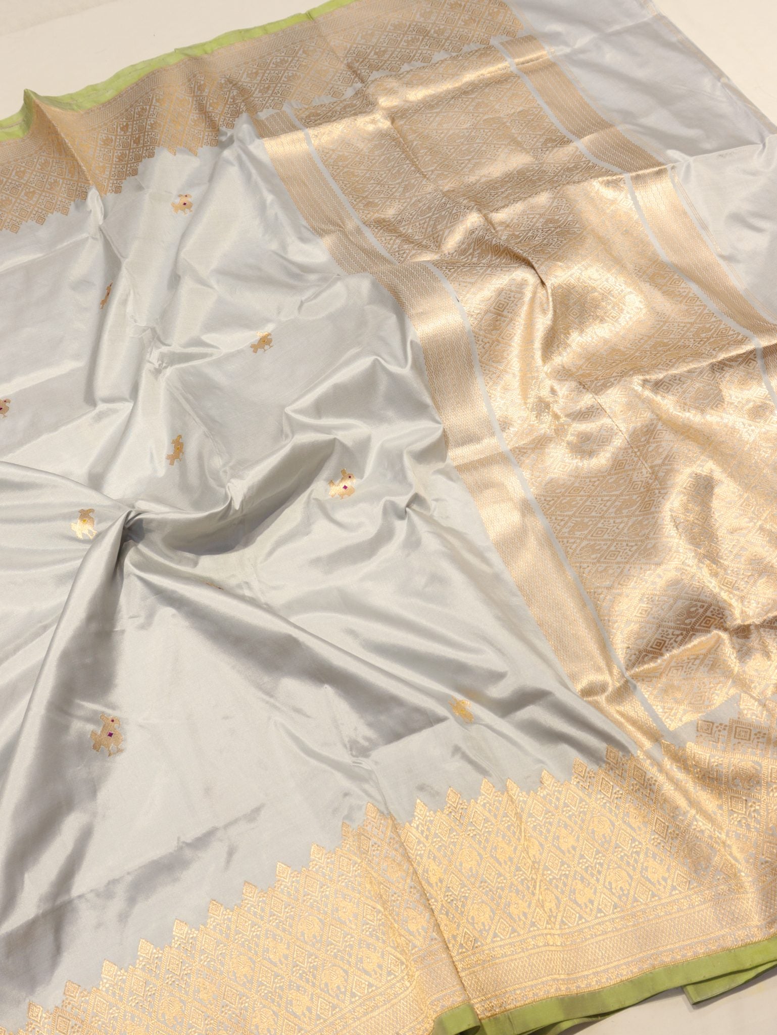 Ocean Mist Katan Silk Banarasi saree pallu detail