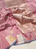 Pink Katan Silk Banarasi saree front drape view