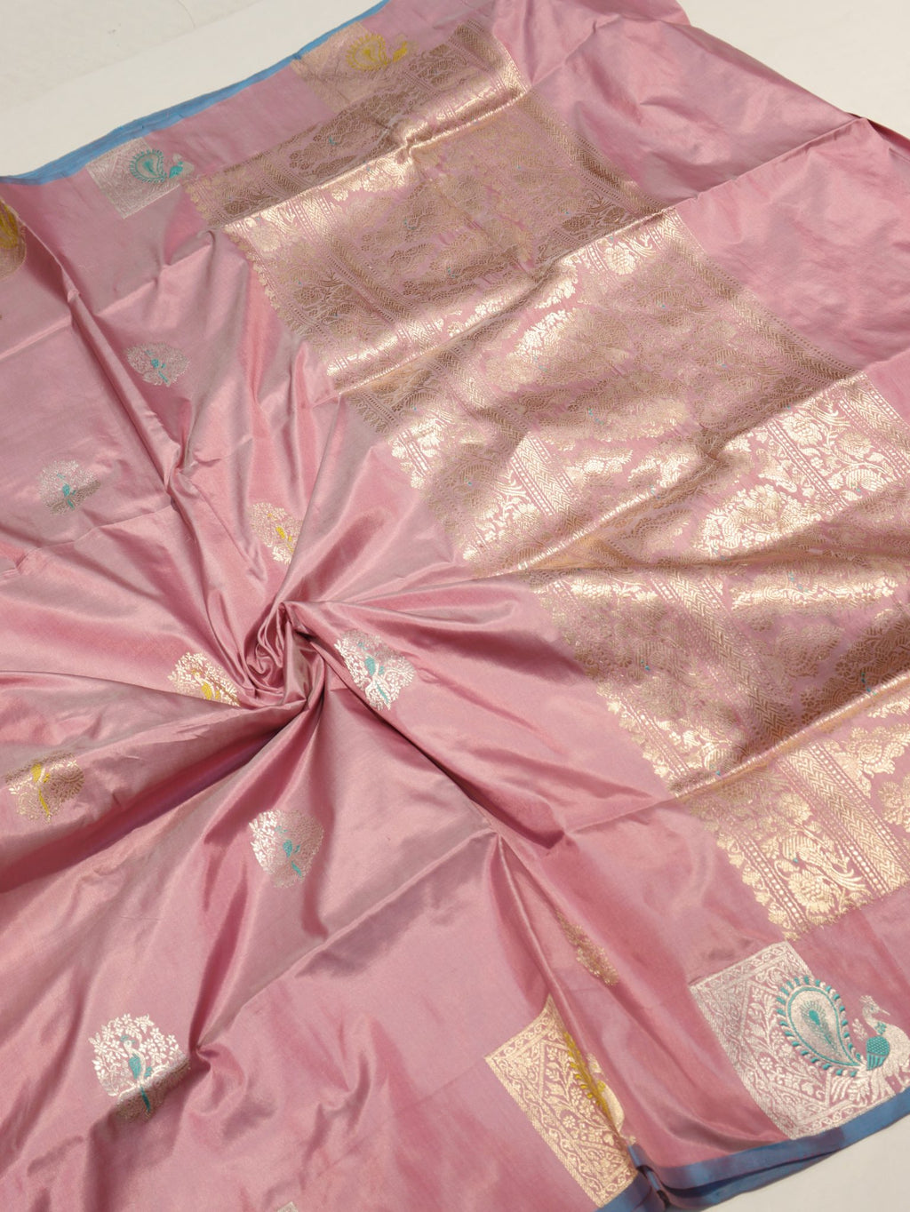Pink Katan Silk Banarasi saree pallu detail