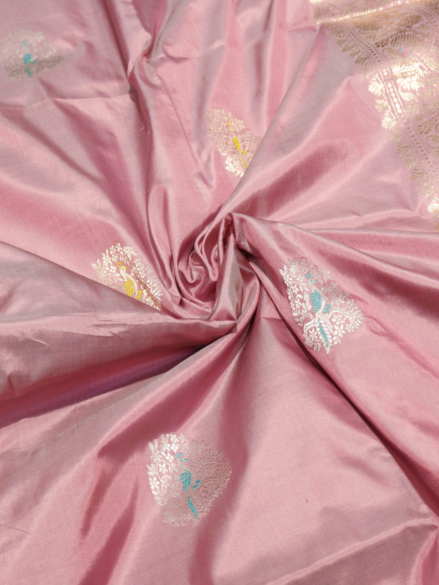 Pink Katan Silk Banarasi saree border closeup