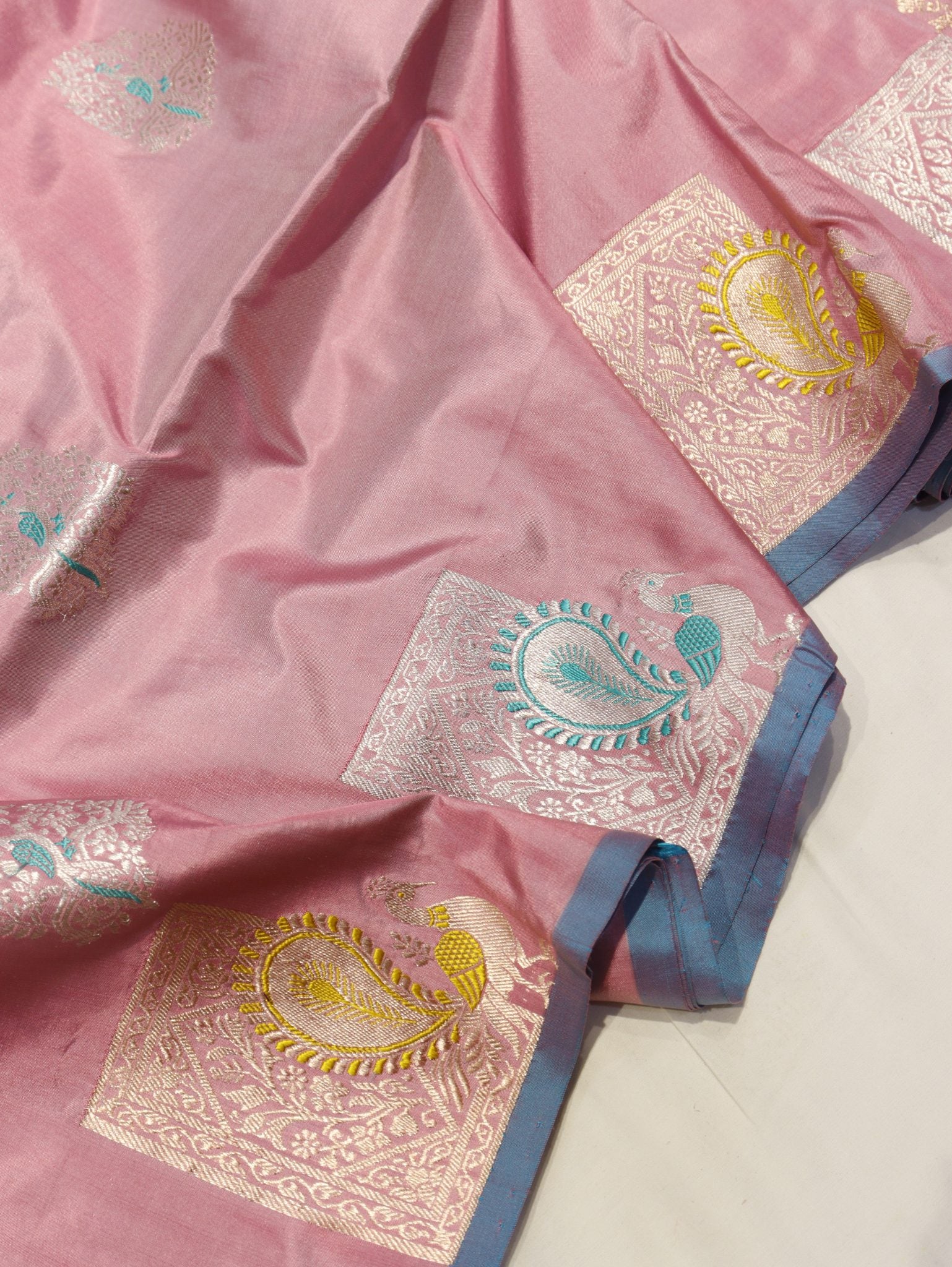 Pink Katan Silk Banarasi saree blouse piece