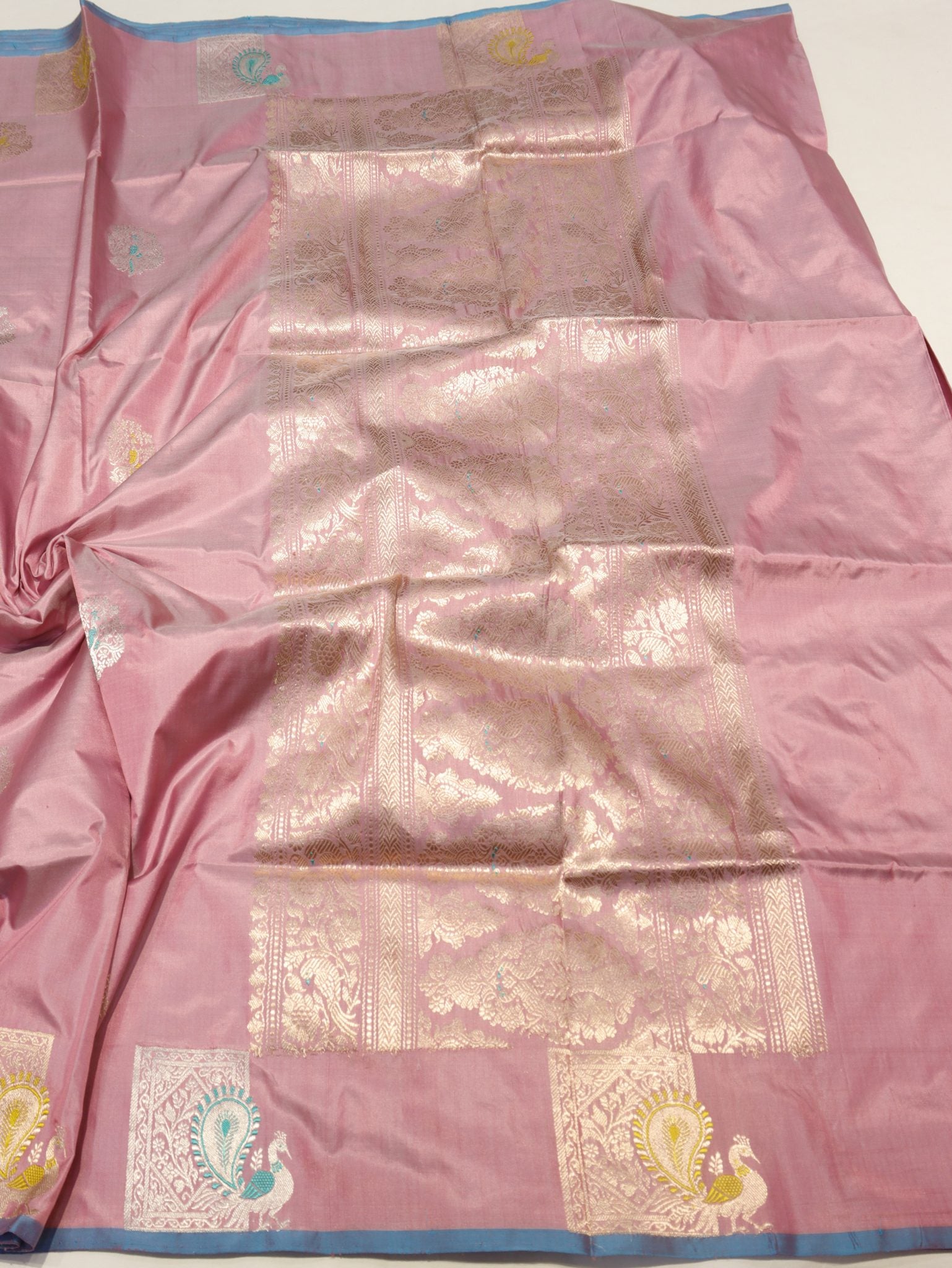 Pink Katan Silk Banarasi saree full spread